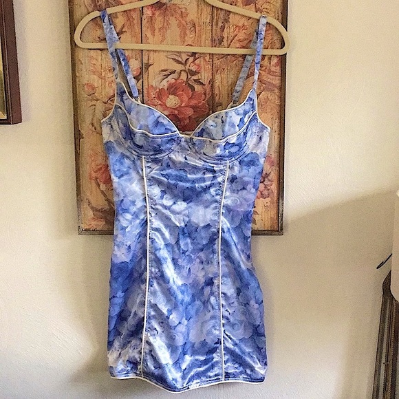 TRASHY LINGERIE FLORAL BLUE SEAMED MINI DRESS S XS - Picture 1 of 8